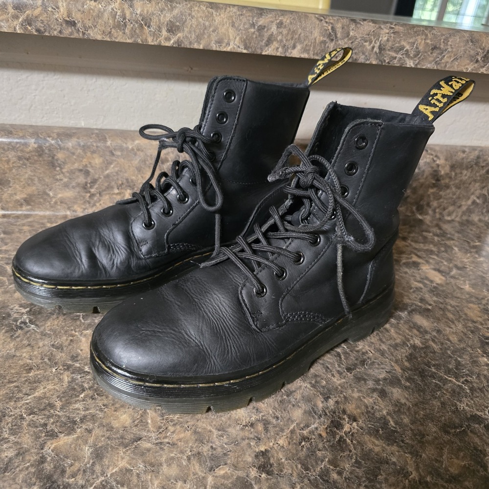 Dr. Martens Men's Black Pier Combat Boots Lace-Up Round Toe US 7